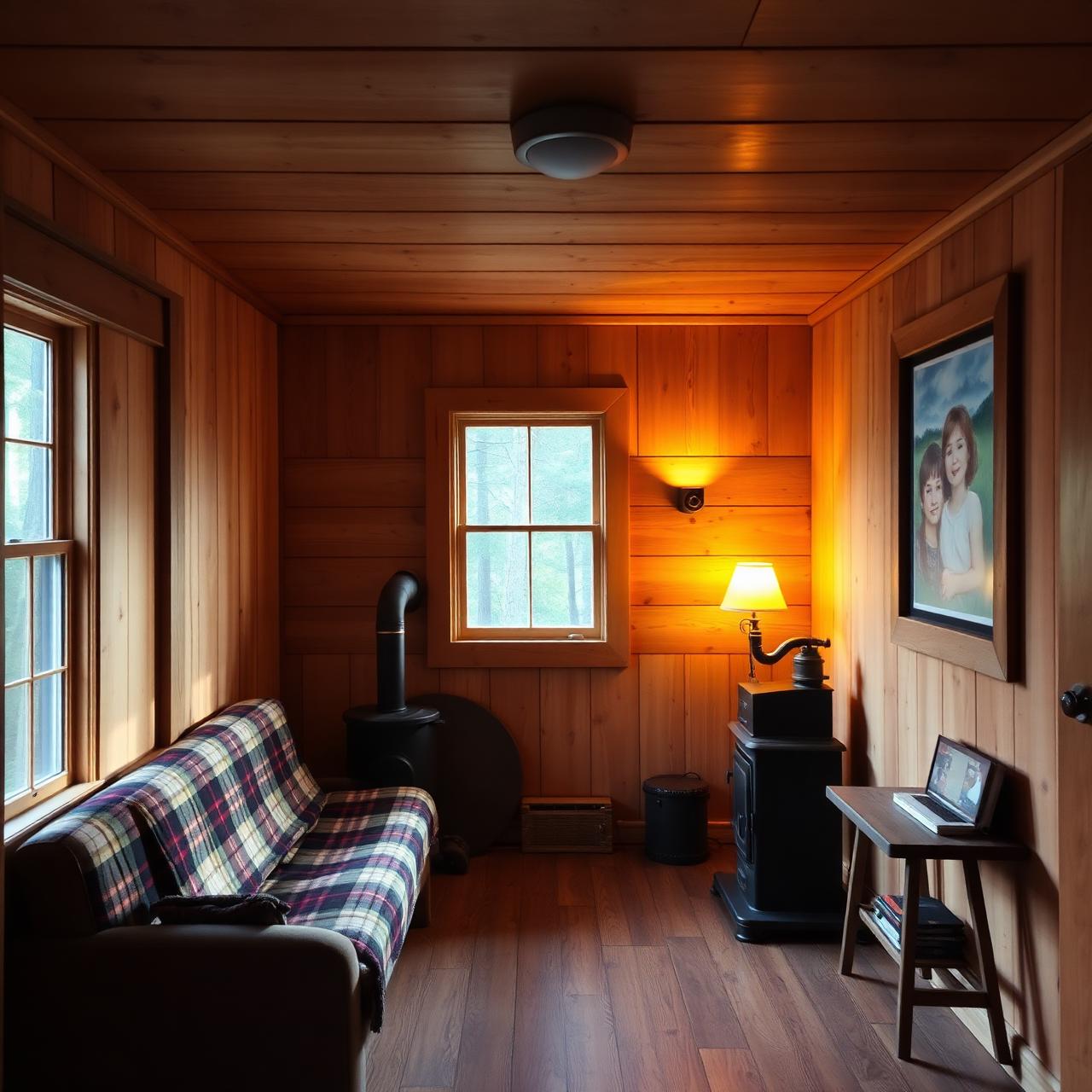 Great room with stone fireplace and mountain views
